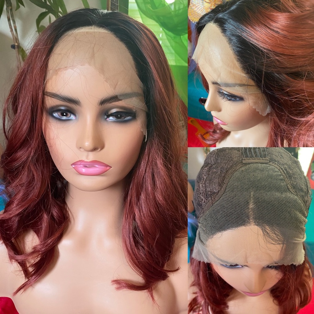 Red ombré free part full lace front wig